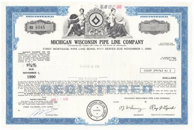 купить Акция США MICHIGAN WISCONSIN PIPE LINE COMPANY 1970-1973 гг.