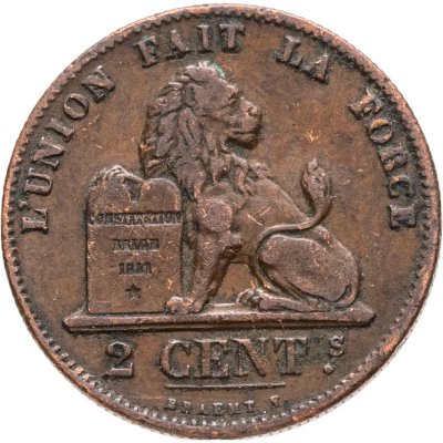 купить Бельгия 2 сантима (centimes) 1870 Надпись на французском - 'DES BELGES'