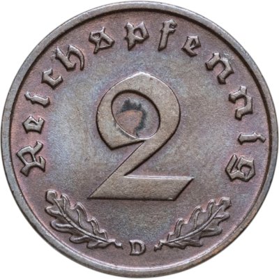 купить Германия (Третий рейх) 2 рейхспфеннига (reichspfennig) 1939 D