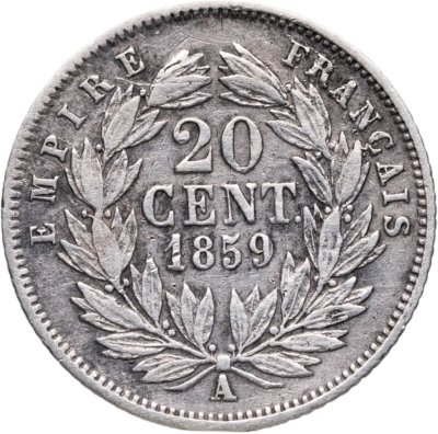 купить Франция 20 сантимов (centimes) 1859