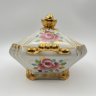 Купить Сахарница, декорированная цветочным узором в розовых оттенках, фарфор, роспись, золочение, Объединение «Гжель», СССР, 1972-1985 гг.