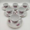 Купить Набор чайно-кофейных пар на 6 персон, украшенных цветочным декором, фарфор, деколь, золочение, Colditz (Кольдиц), Германия, 1980-1990 гг.