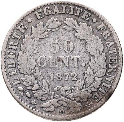 купить Франция 50 сантимов 1872, знак монетного двора: "A" - Париж