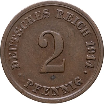купить Германия 2 пфеннига (pfennig) 1914 G знак монетного двора: "G" - Карлсруэ