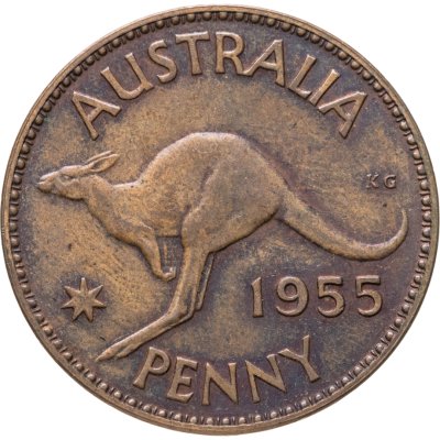 купить Австралия 1 пенни (penny) 1955 без точки после "PENNY" - Монетный двор Мельбурна