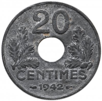 Купить Франция 20 сантимов (centimes) 1941-1944
