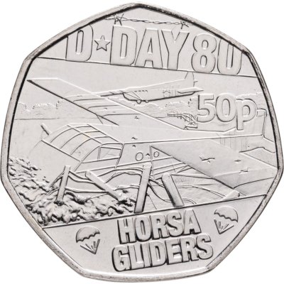 купить Остров Мэн 50 пенсов 2024 « 80 лет высадке союзников в Нормандии (D-Day). Планеры "Horsa"»