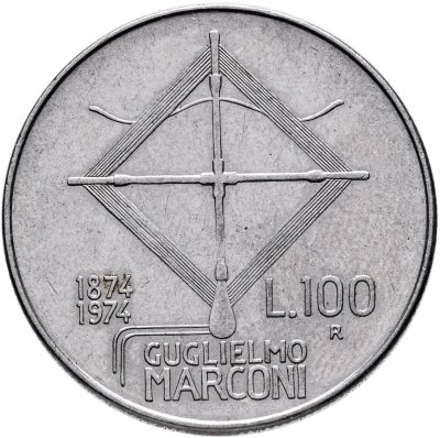 купить Италия 100 лир (lire) 1974 "100 лет со дня рождения Гульельмо Маркони"