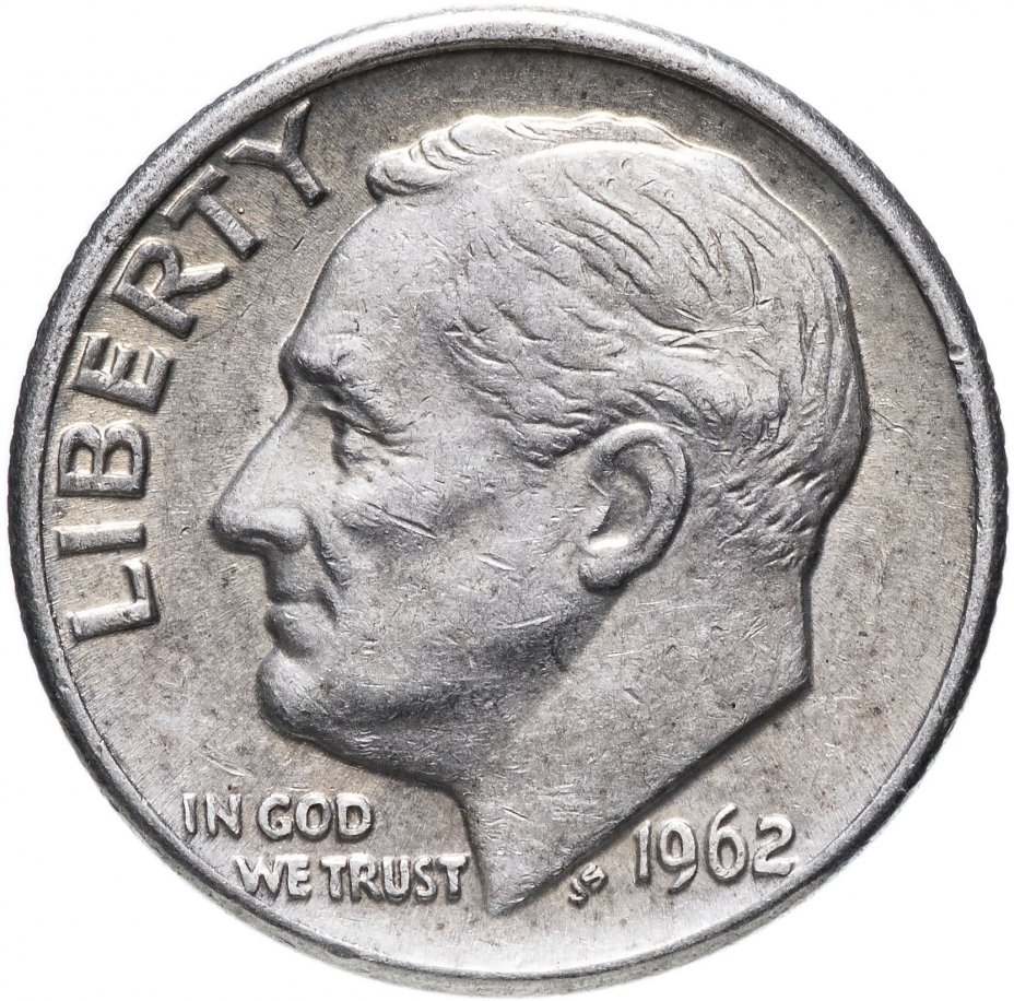купить США 10 центов (дайм, one dime) 1962 D Рузвельт (Silver Roosevelt Dime)