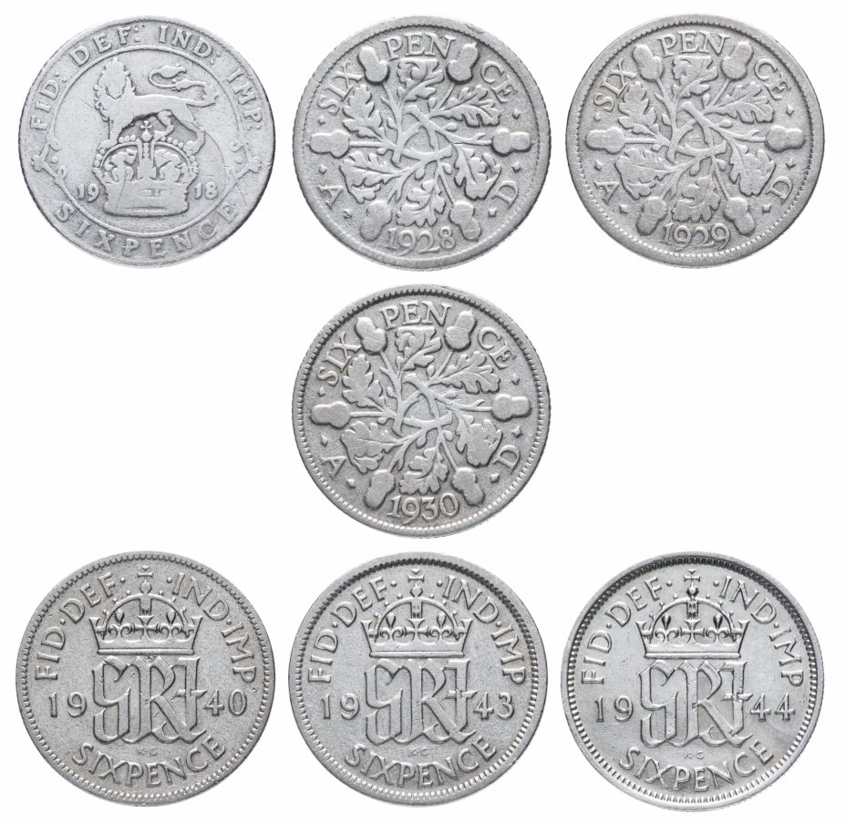 купить Великобритания набор из 7 монет 6 пенсов (pence) 1918-1944