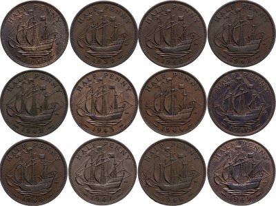 купить Великобритания набор из 12 монет 1/2 пенни 1938-1949