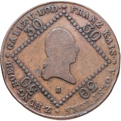 купить Австрия 30 крейцеров (kreuzer) 1807, знак монетного двора "S" - Смолник