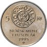 Купить Норвегия 5 крон 1995 "1000 лет чеканке монет Норвегии"