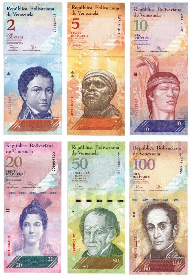 купить Венесуэла набор банкнот от 2 до 100 боливар 2007-2015 гг. (6 штук)