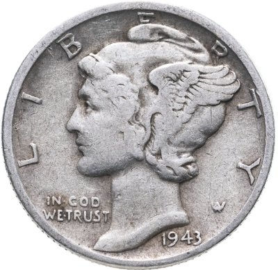 купить США 10 центов (дайм, one dime) "D" 1943 Mercury Dime (дайм «Меркурий»)