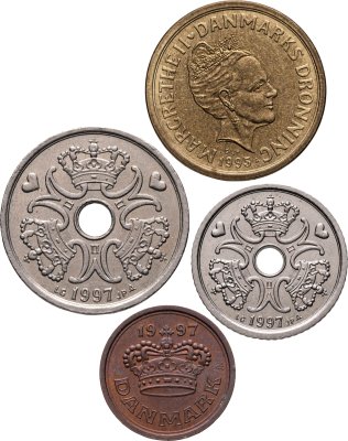 купить Дания, набор из 4 монет 1995-1998 (25 эре, 1, 2, 10 крон)