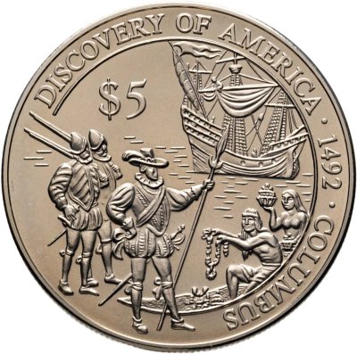 купить Либерия 5 долларов (dollars) 2000 "Открытие Америки - Колумб"