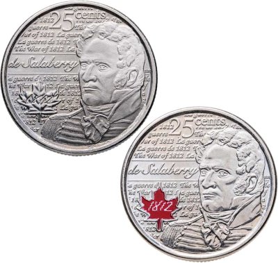 купить Канада 25 центов (cents) 2012 Война 1812 года - Шарль де Салаберри, обычное и цветное исполнение