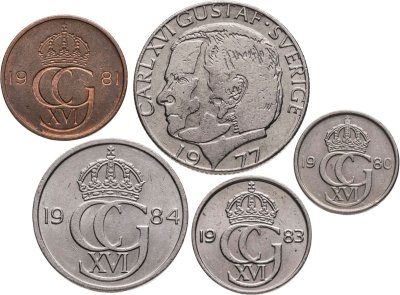 купить Швеция набор монет 1976-1991 (5 штук) Король Карл XVI Густав