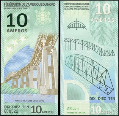 купить Федерация Северной Америки 10 амеро 2011 [Пластик] "Банкнота выпущена специально для коллекционеров и не является официальной денежной единицей."
