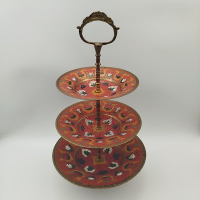 купить Конфетница (фруктовница) трехуровневая с растительным декором, латунь, эмали, резьба, Индия, 1970-1990 гг.