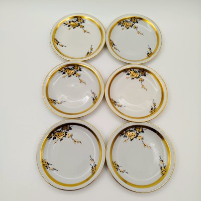 купить Набор розеток с цветочным декором на 6 персон, фарфор, деколь, золочение, Graf Von Henneberg Porzellan, 1777 Jlmenau, ГДР, 1949-1970 гг.