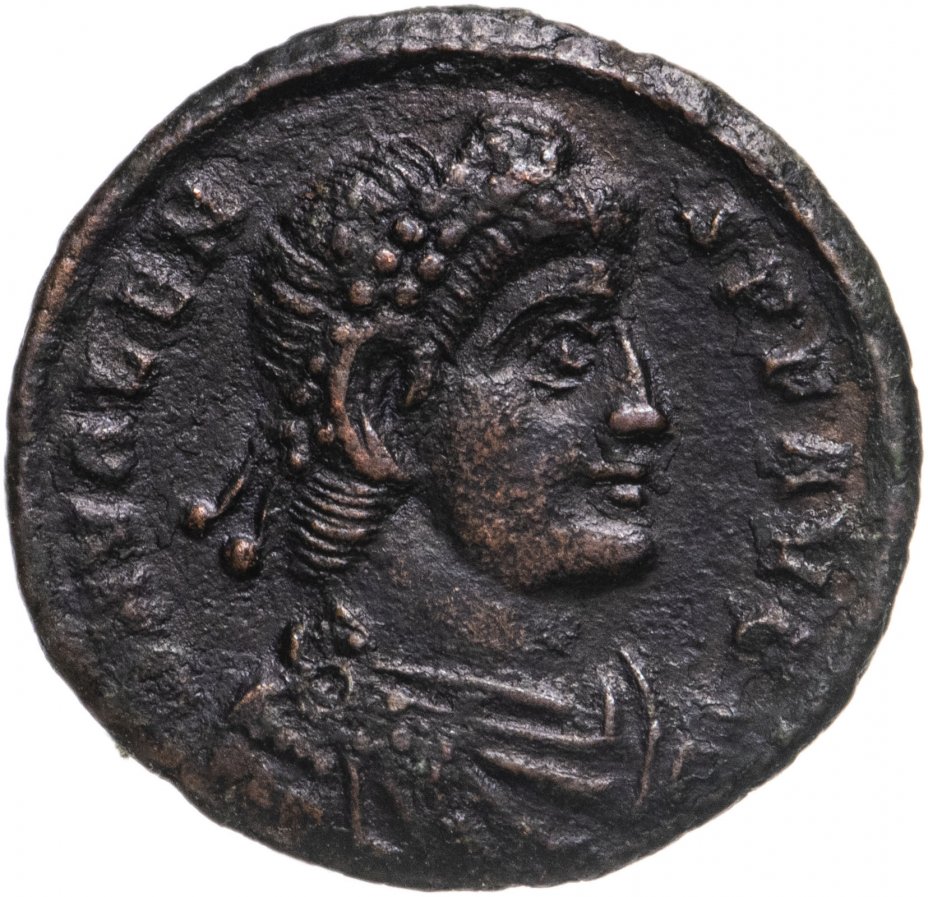 купить Римская Империя Валент II 364–378 гг центенионалис (реверс: император стоит прямо, в руках - лабарум и Виктория на шаре)