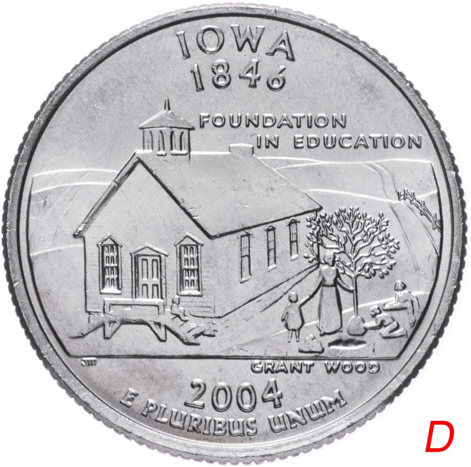 купить США 1/4 доллара (квотер, 25 центов) 2004 D "Штат Айова"