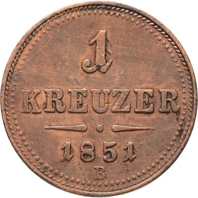 купить Австрия 1 крейцер (kreuzer) 1851, знак монетного двора "B" - Кремница