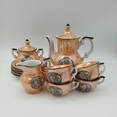 купить Сервиз кофейный "Мадонна" с разводами, на 4 персоны (11 предметов), фарфор, деколь, люстр, обводка, Европа, 1970-1990 гг.