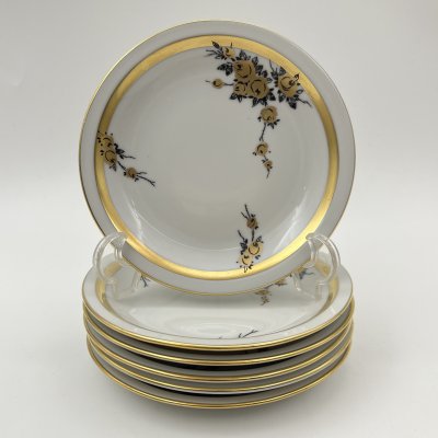 купить Набор розеток с цветочным декором на 6 персон, фарфор, деколь, золочение, Graf Von Henneberg Porzellan, 1777 Jlmenau, ГДР, 1949-1970 гг.