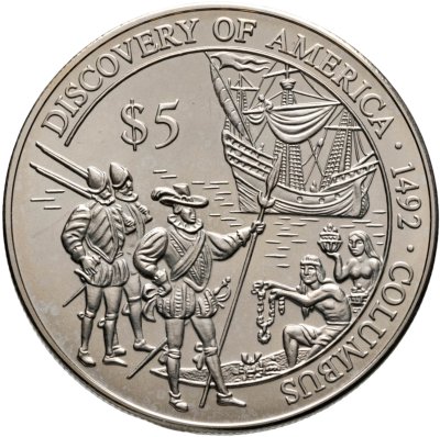 купить Либерия 5 долларов (dollars) 2000 "Открытие Америки - Колумб"