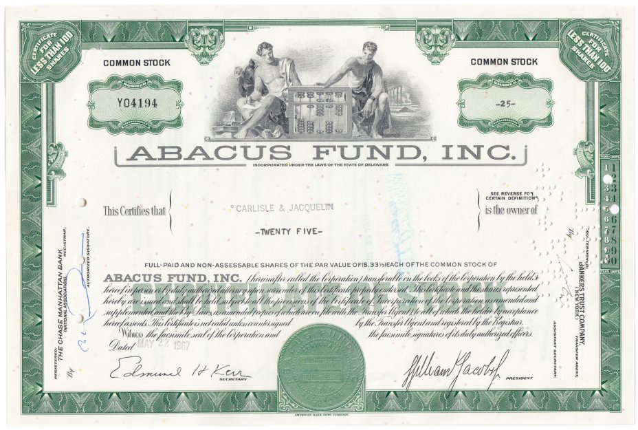 купить Акция США ABACUS FUND, INC. , 1967
