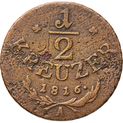 купить Австрия 1/2 крейцера (kreuzer) 1816, Знак монетного двора "A" - Вена