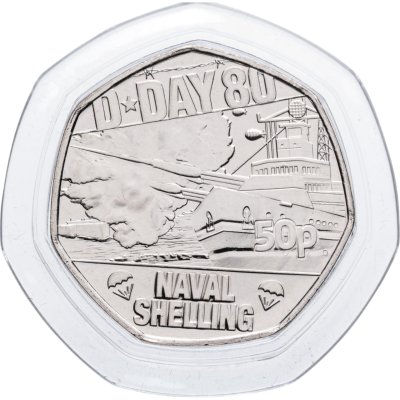 купить Остров Мэн 50 пенсов 2024 « 80 лет высадке союзников в Нормандии (D-Day). Обстрел с моря»