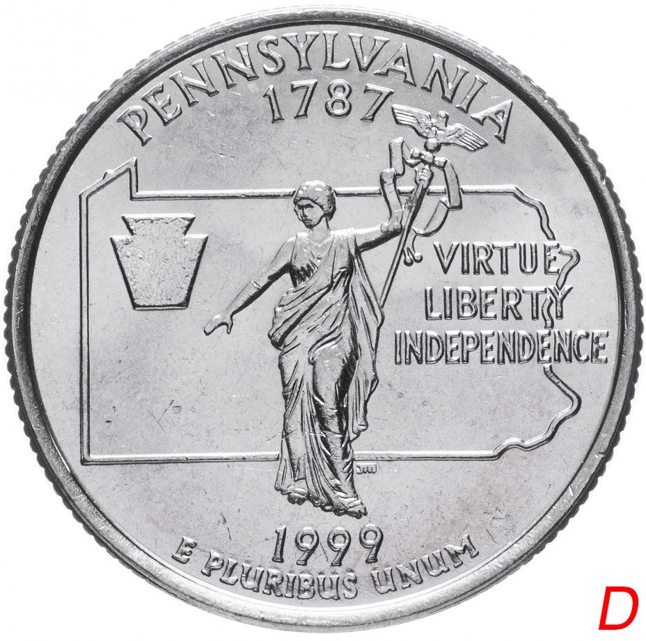 купить США 1/4 доллара (квотер, 25 центов) 1999 D "Штат Пенсильвания"