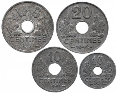Купить Франция набор цинковых монет 1941-1943 (4 монеты)