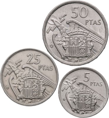 купить Испания набор монет 1957-1975 (3 штуки) Каудильо Франсиско Франко