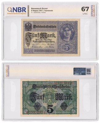купить Германия 5 марок 1917 в слабе NBR UNC67