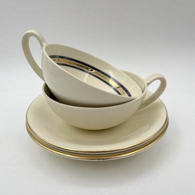 купить Набор чайных пар на две персоны с декором в виде линий, Petrus Regout Maastricht, фаянс, золочение, Нидерланды, 1890-1930 гг.