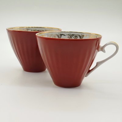 купить Пара чашек, декорированных растительным орнаментом, фарфор, крытье, золочение, Барановский фарфоровый завод, СССР, 1970-1991 гг.