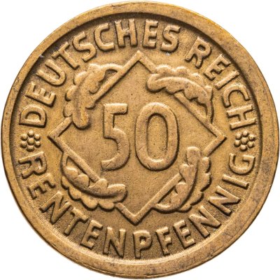 купить Германия (Веймарская республика) 50 рентных пфеннигов 1924, знак монетного двора "J" — Гамбург