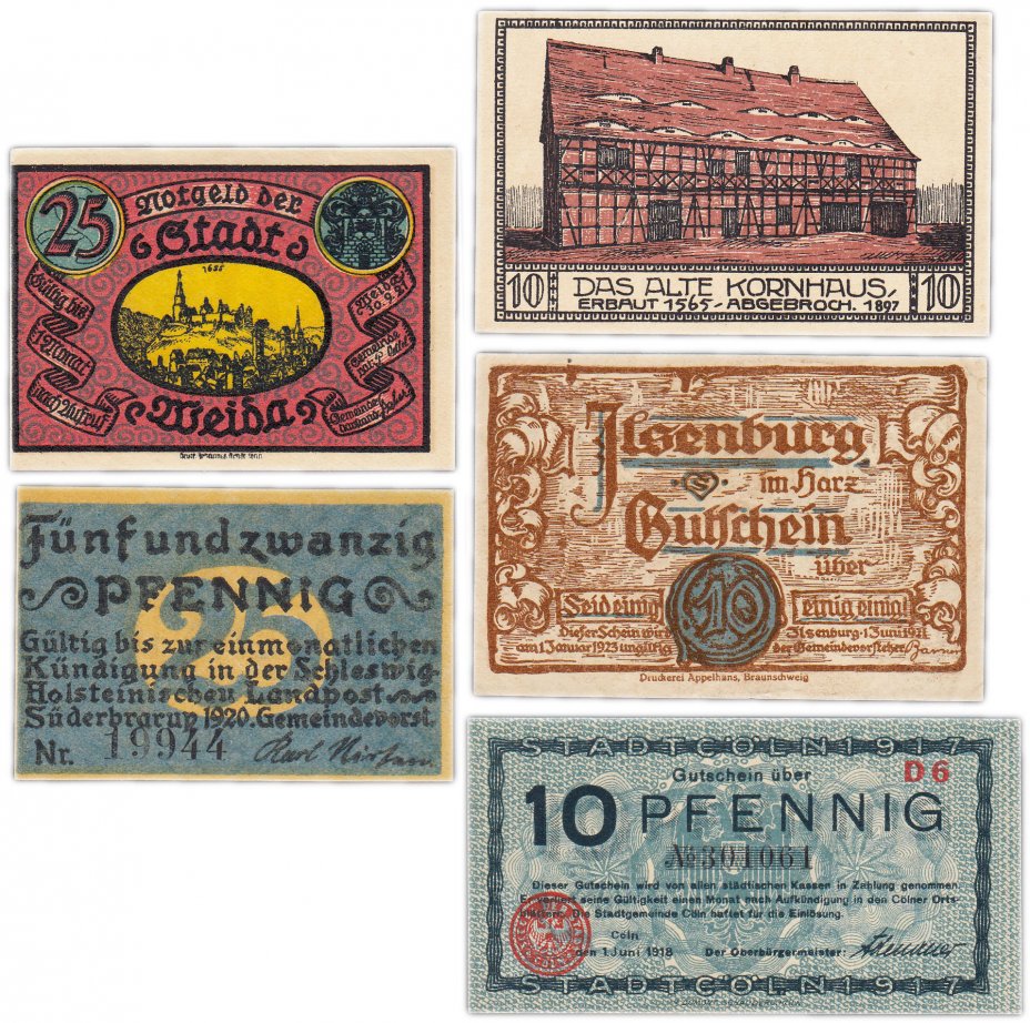 купить Германия (разные земли) набор из 5 нотгельдов 1918-1921
