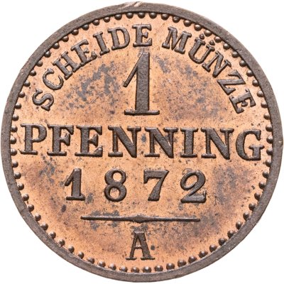 купить Германия, Пруссия 1 пфенниг 1872, знак монетного двора "A" - Берлин