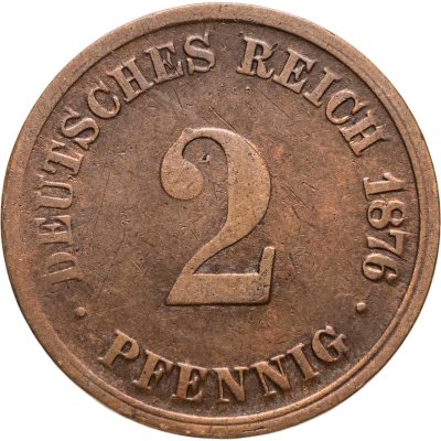 купить Германия 2 пфеннига (pfennig) 1876, знак монетного двора: "D" - Мюнхен