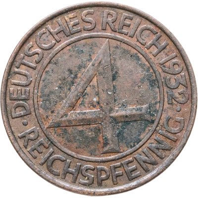 купить Германия 4 рейхспфеннига (reichspfennig) 1932, знак монетного двора "A" — Берлин