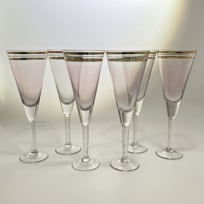 купить Набор бокалов на 6 персон розового оттенка с золотой каймой по борту, стекло, золочение, СССР, 1970-1990 гг.