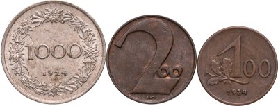 купить Австрия набор 100,200,1000 крон 1924