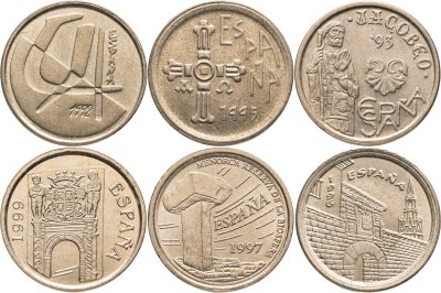 купить Испания набор монет 5 песет 1992-1999 (6 штук)