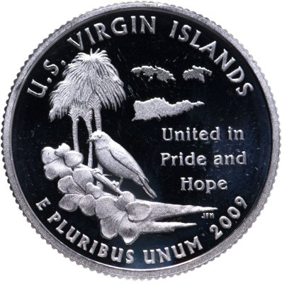 купить США 25 центов (квотер, 1/4 доллара, quarter dollar) 2009 S Proof Американские Виргинские острова (U.S. Virgin Islands), знак монетного двора "S" - Сан-Франциско